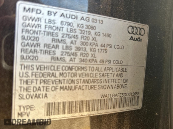 2013 Audi Q7 Premium Plus z VIN WA1LGAFE5DD012655, wystawiony jako Copart lot #63878015 z przebiegiem 108 768 mil mil oraz Czysty tytuł • Clean title. Historia ofert i sprzedaży dostępna na DreamBid. Obrazek 10.