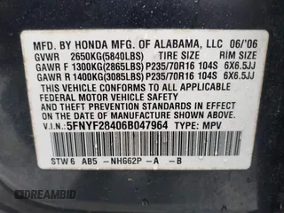 2006 Honda Pilot EX with VIN 5FNYF28406B047964, listed as a IAAI auction lot 41898134 with 217,877 mi miles and . Bid and sale history available at DreamBid. Image 9.