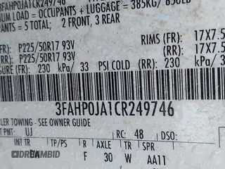 2012 Ford Fusion SEL with VIN 3FAHP0JA1CR249746, listed as a IAAI auction lot 42364311 with 260,916 mi miles and . Bid and sale history available at DreamBid. Image 9.