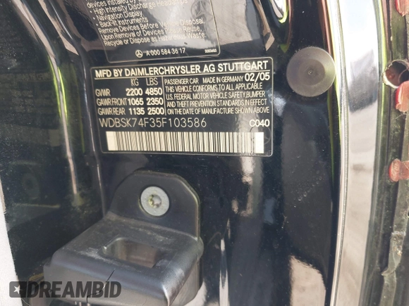 2005 Mercedes-Benz SL 55 AMG with VIN WDBSK74F35F103586, listed as a IAAI auction lot 41958469 with Not provided miles and . Bid and sale history available at DreamBid. Image 9.