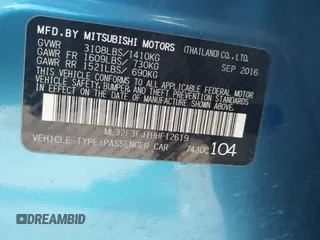 2017 Mitsubishi Mirage ES z VIN ML32F3FJ1HHF12619, wystawiony jako IAAI lot #42009191 z przebiegiem 81 701 mil mil oraz . Historia ofert i sprzedaży dostępna na DreamBid. Obrazek 9.
