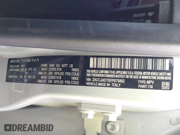 2015 Jeep Renegade Limited with VIN ZACCJADT5FPB78882, listed as a IAAI auction lot 42299074 with 137,089 mi miles and . Bid and sale history available at DreamBid. Image 9.