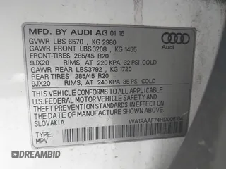 2017 Audi Q7 Premium with VIN WA1AAAF74HD006104, listed as a IAAI auction lot 42554741 with 95,276 mi miles and . Bid and sale history available at DreamBid. Image 9.