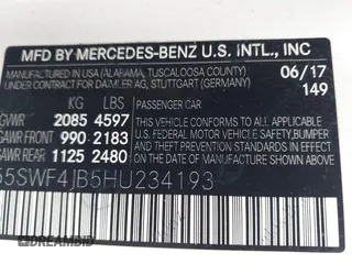 2017 Mercedes-Benz C 300 with VIN 55SWF4JB5HU234193, listed as a IAAI auction lot 42453623 with 76,245 mi miles and . Bid and sale history available at DreamBid. Image 9.