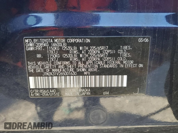 2006 Toyota RAV4 Limited with VIN JTMZK31V265001630, listed as a Copart auction lot 47288455 with 124,459 mi miles and Clean title. Bid and sale history available at DreamBid. Image 13.