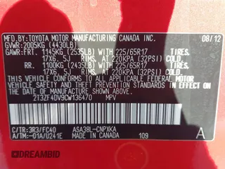 2012 Toyota RAV4 with VIN 2T3ZF4DV9CW136470, listed as a IAAI auction lot 41872821 with 149,588 mi miles. Bid and sale history available at carsss.com. Image 9.
