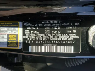 2019 Kia Optima LX with VIN 5XXGT4L35KG343407, listed as a Copart auction lot 59597635 with 71,470 mi miles and Salvage title. Bid and sale history available at DreamBid. Image 12.