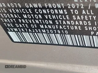 2014 Volkswagen Jetta S with VIN 3VW2K7AJ3EM207910, listed as a IAAI auction lot 41759225 with 179,341 mi miles and . Bid and sale history available at DreamBid. Image 9.