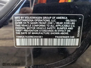2022 Volkswagen Passat 2.0T SE with VIN 1VWSA7A30NC000381, listed as a Copart auction lot 42116793 with 19,241 mi miles. Bid and sale history available at carsss.com. Image 13.