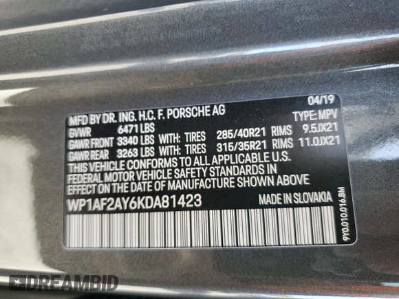 2019 Porsche Cayenne Turbo with VIN WP1AF2AY6KDA81423, listed as a Copart auction lot 77480454 with 35,749 mi miles and Salvage title. Bid and sale history available at DreamBid. Image 13.