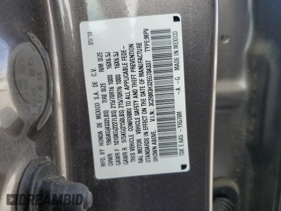 2014 Honda CR-V LX with VIN 3CZRM3H32EG704337, listed as a Copart auction lot 51910145 with 146,489 mi miles and Salvage Title. Bid and sale history available at carsss.com. Image 14.