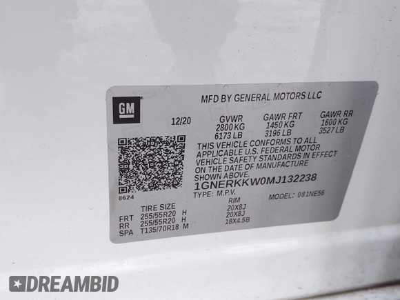 2021 Chevrolet Traverse Premier with VIN 1GNERKKW0MJ132238, listed as a IAAI auction lot 41515385 with 135,739 mi miles. Bid and sale history available at carsss.com. Image 9.