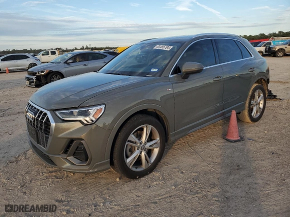 2020 Audi Q3 S line Premium Plus with VIN WA1EECF37L1040417, listed as a Copart auction lot 83485794 with 36,833 mi miles and Salvage Title. Bid and sale history available at carsss.com. Image 1.