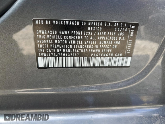 2014 Volkswagen Jetta TDI w/Premium/Nav с VIN 3VWLL7AJ7EM437287, выставлен на аукционе Copart как лот 42388315 с пробегом 169 380 миль миль и Списание • Salvage title. История ставок и продаж доступна на DreamBid. Изображение 12.