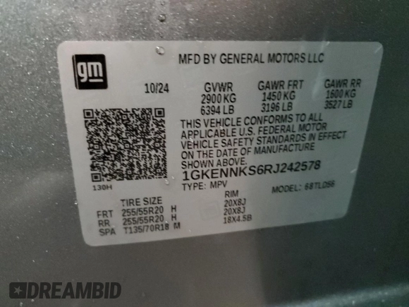 2024 GMC Acadia AWD Elevation z VIN 1GKENNKS6RJ242578, wystawiony jako Copart lot #83551224 z przebiegiem 375 mil mil oraz Szkoda całkowita • Salvage title. Historia ofert i sprzedaży dostępna na DreamBid. Obrazek 15.