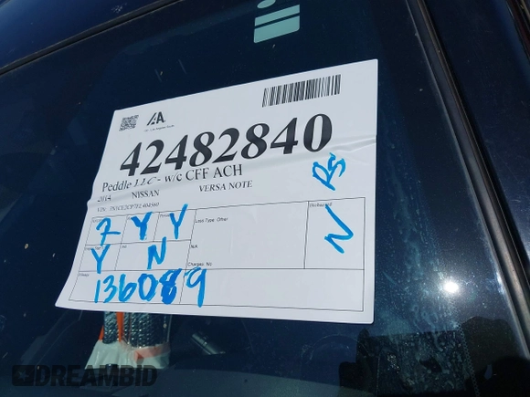 2014 Nissan Note SV with VIN 3N1CE2CP7EL404560, listed as a IAAI auction lot 42482840 with 136,089 mi miles and . Bid and sale history available at DreamBid. Image 12.
