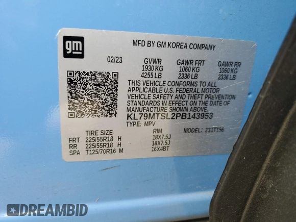 2023 Chevrolet TrailBlazer RS with VIN KL79MTSL2PB143953, listed as a Copart auction lot 49394705 with 16,458 mi miles and Salvage Title. Bid and sale history available at DreamBid. Image 15.