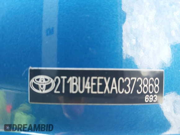 2010 Toyota Corolla with VIN 2T1BU4EEXAC373868, listed as a IAAI auction lot 41949249 with 154,538 mi miles. Bid and sale history available at carsss.com. Image 9.