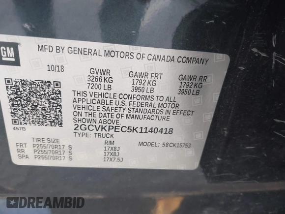 2019 Chevrolet Silverado 1500 LT with VIN 2GCVKPEC5K1140418, listed as a IAAI auction lot 42126724 with 113,381 mi miles and . Bid and sale history available at DreamBid. Image 9.