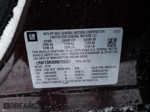 2021 Buick Envision Avenir with VIN LRBFZSR48MD193321, listed as a Copart auction lot 89130195 with 40,731 mi miles and Salvage Title. Bid and sale history available at carsss.com. Image 15.
