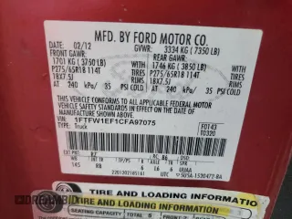 2012 Ford F-150 XL with VIN 1FTFW1EF1CFA97075, listed as a Copart auction lot 47039765 with 0 mi miles and Salvage Title. Bid and sale history available at carsss.com. Image 12.