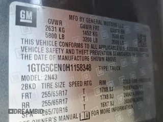 2017 GMC Canyon 2WD SLE with VIN 1GTG5CEN0H1158348, listed as a Copart auction lot 81252344 with 11,645 mi miles and Salvage Title. Bid and sale history available at carsss.com. Image 12.