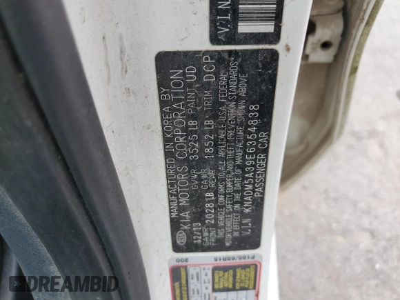 2014 Kia Rio LX with VIN KNADM5A39E6354838, listed as a Copart auction lot 76335694 with 148,265 mi miles and Salvage Title. Bid and sale history available at carsss.com. Image 16.