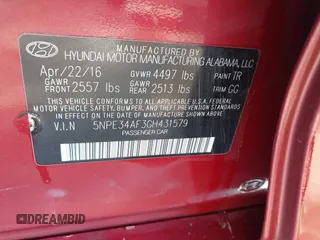 2016 Hyundai Sonata Sport with VIN 5NPE34AF3GH431579, listed as a IAAI auction lot 41995046 with 102,288 mi miles and . Bid and sale history available at DreamBid. Image 9.