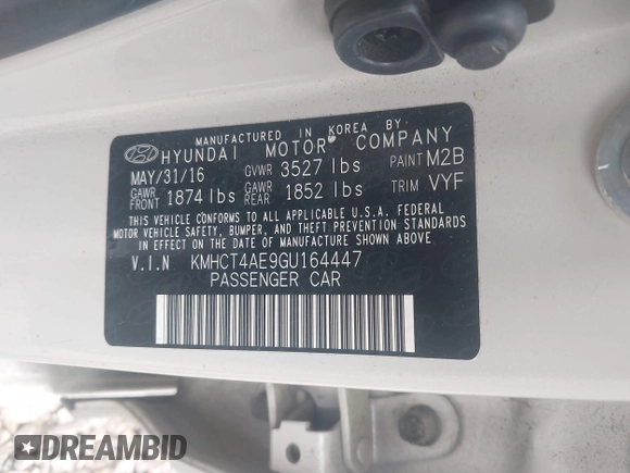 2016 Hyundai Accent SE z VIN KMHCT4AE9GU164447, wystawiony jako IAAI lot #41977455 z przebiegiem 43 346 mil mil oraz . Historia ofert i sprzedaży dostępna na DreamBid. Obrazek 9.