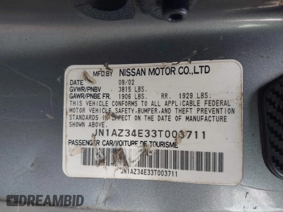 2003 Nissan 350Z Touring z VIN JN1AZ34E33T003711, wystawiony jako IAAI lot #41351191 z przebiegiem 167 503 mil mil oraz . Historia ofert i sprzedaży dostępna na DreamBid. Obrazek 9.