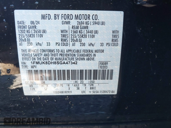 2025 Ford Explorer Active z VIN 1FMUK8DH8SGA47342, wystawiony jako IAAI lot #42074508 z przebiegiem 2 776 mil mil oraz . Historia ofert i sprzedaży dostępna na DreamBid. Obrazek 9.