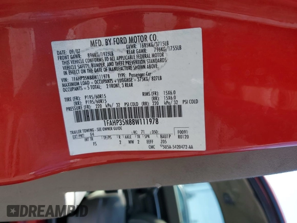 2008 Ford Focus SE z VIN 1FAHP35N88W111978, wystawiony jako Copart lot #57640545 z przebiegiem 190 203 mil mil oraz Szkoda całkowita • Salvage title. Historia ofert i sprzedaży dostępna na DreamBid. Obrazek 12.