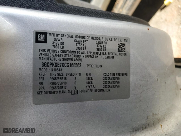 2012 Chevrolet Silverado 1500 LT with VIN 3GCPKSE7XCG168562, listed as a Copart auction lot 83362614 with 207,537 mi miles and Salvage Title. Bid and sale history available at carsss.com. Image 12.