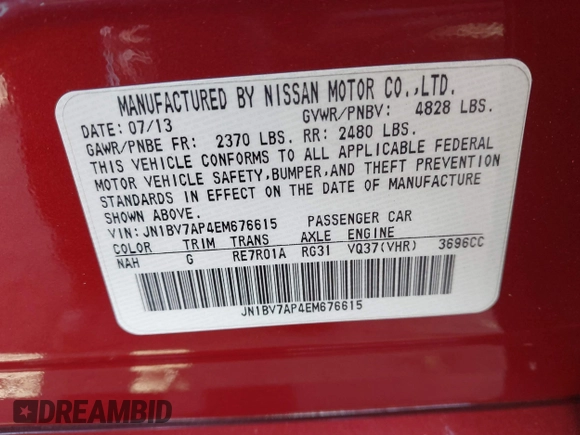 2014 Infiniti Q50 Sport with VIN JN1BV7AP4EM676615, listed as a IAAI auction lot 42007415 with 80,276 mi miles and . Bid and sale history available at DreamBid. Image 9.