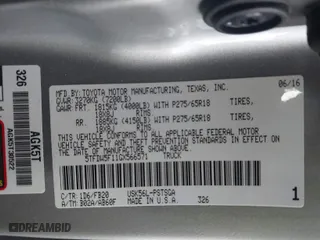 2016 Toyota Tundra 4WD Truck SR5 with VIN 5TFDW5F11GX566571, listed as a IAAI auction lot 41789354 with 122,493 mi miles. Bid and sale history available at carsss.com. Image 9.