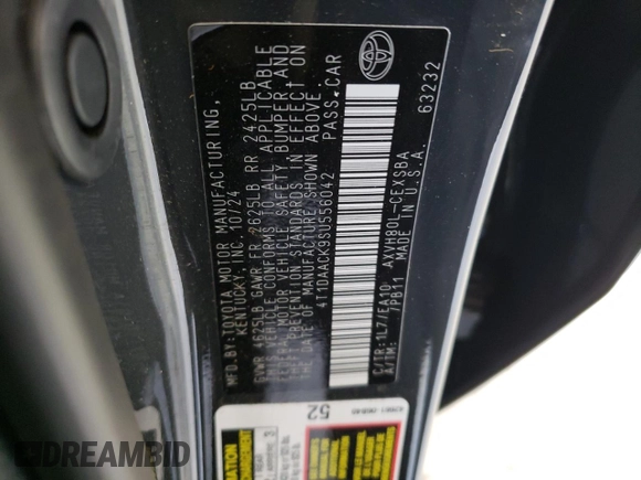2025 Toyota Camry LE with VIN 4T1DAACK9SU556042, listed as a Copart auction lot 46990605 with 10,468 mi miles and Salvage Title. Bid and sale history available at DreamBid. Image 12.