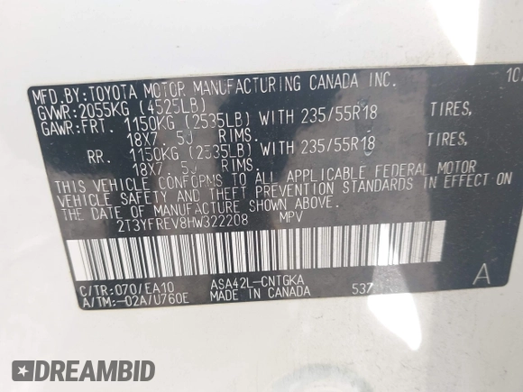 2017 Toyota RAV4 Limited with VIN 2T3YFREV8HW322208, listed as a IAAI auction lot 41974231 with 74,027 mi miles. Bid and sale history available at carsss.com. Image 9.