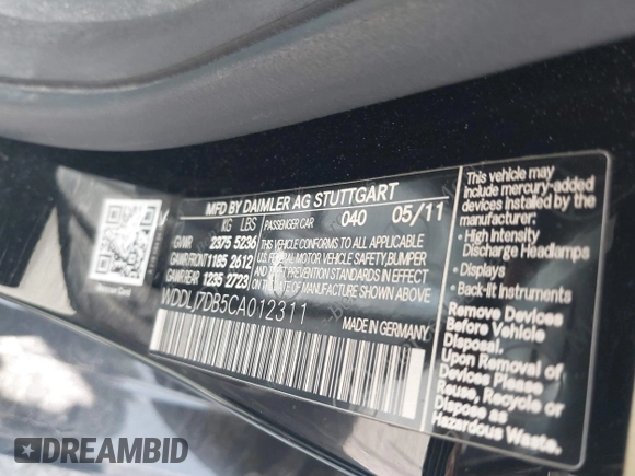 2012 Mercedes-Benz CLS 550 с VIN WDDLJ7DB5CA012311, выставлен на аукционе IAAI как лот 42465609 с пробегом 36 073 миль миль и . История ставок и продаж доступна на DreamBid. Изображение 9.