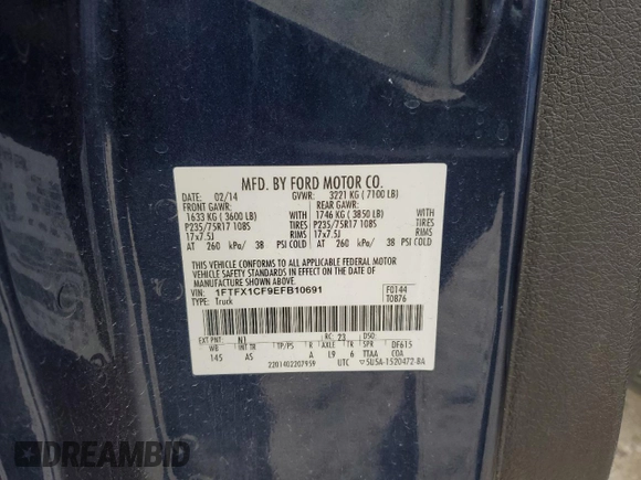 2014 Ford F-150 XL with VIN 1FTFX1CF9EFB10691, listed as a Copart auction lot 41379885 with 168,887 mi miles and Salvage Title. Bid and sale history available at carsss.com. Image 12.