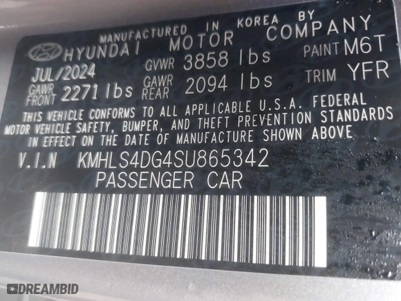 2025 Hyundai Elantra SEL Convenience with VIN KMHLS4DG4SU865342, listed as a IAAI auction lot 41953695 with 12,201 mi miles. Bid and sale history available at carsss.com. Image 9.