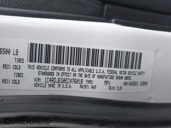 2014 Dodge Durango Citadel with VIN 1C4RDJEG0EC476018, listed as a IAAI auction lot 41212456 with 154,929 mi miles and . Bid and sale history available at DreamBid. Image 9.