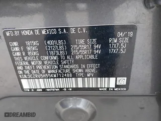 2019 Honda HR-V EX with VIN 3CZRU5H55KM712488, listed as a IAAI auction lot 41880474 with 118,475 mi miles. Bid and sale history available at carsss.com. Image 9.