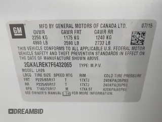 2015 GMC Terrain SLE with VIN 2GKALREK7F6432065, listed as a IAAI auction lot 42134039 with 162,840 mi miles and . Bid and sale history available at carsss.com. Image 9.