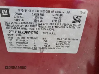 2016 Chevrolet Equinox LT with VIN 2GNALCEK5G6167597, listed as a Copart auction lot 52778655 with 93,152 mi miles and Salvage Title. Bid and sale history available at carsss.com. Image 13.