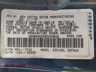 2008 Toyota Corolla CE with VIN 1NXBR32E58Z029602, listed as a IAAI auction lot 42230061 with 213,348 mi miles and . Bid and sale history available at DreamBid. Image 9.
