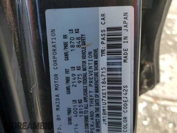 2014 Mazda 3 i Sport with VIN JM1BM1U7XE1184715, listed as a Copart auction lot 49257115 with 110,715 mi miles and Salvage Title. Bid and sale history available at DreamBid. Image 13.