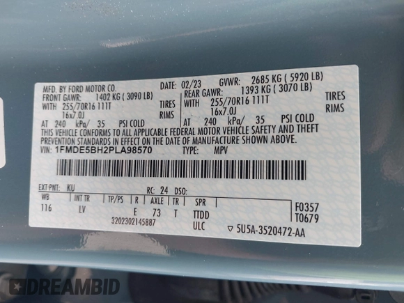 2023 Ford Bronco с VIN 1FMDE5BH2PLA98570, выставлен на аукционе IAAI как лот 42322165 с пробегом 10 266 миль миль и . История ставок и продаж доступна на DreamBid. Изображение 9.