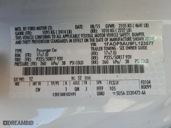 2015 Ford C-Max Hybrid SE with VIN 1FADP5AU9FL123577, listed as a Copart auction lot 52179225 with 175,926 mi miles and Clean Title. Bid and sale history available at carsss.com. Image 13.