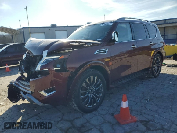 2024 Nissan Armada Platinum with VIN JN8AY2DB6R9852824, listed as a Copart auction lot 42947255 with 6,765 mi miles and Salvage Title. Bid and sale history available at carsss.com. Image 1.
