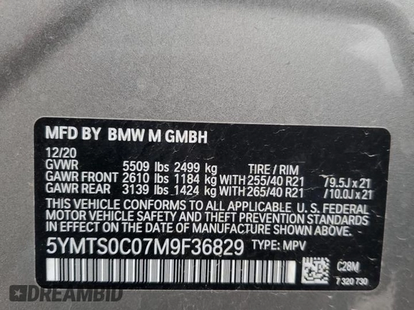 2021 BMW X3 M z VIN 5YMTS0C07M9F36829, wystawiony jako Copart lot #48347655 z przebiegiem 42 698 mil mil oraz Szkoda całkowita • Salvage title. Historia ofert i sprzedaży dostępna na DreamBid. Obrazek 14.